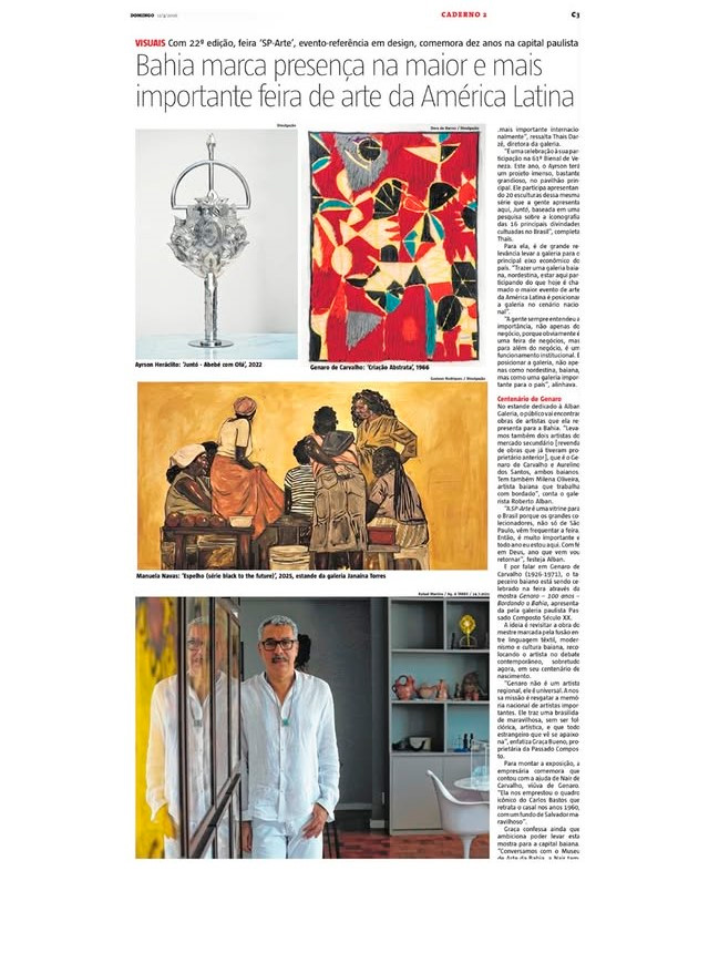 Jornal A Tarde - Bahia marca presença na maior e mais importante feira de arte da América Latina - Por Eugênio Afonso
